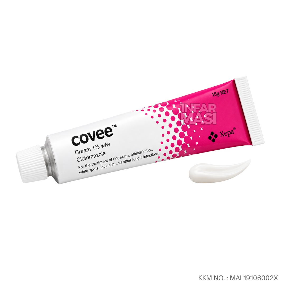 COVEE Cream 1% w/w Clotrimazole 15g - Krim Antifungal untuk Kurap, Panau, Jock Itch & Athlete's Foot