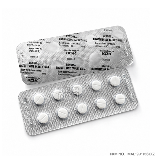KCK Rexom Bromhexine 8mg Tablet 10’s (Strip) – Ubat Batuk Berkahak, Pecahkan, Cairkan Kahak