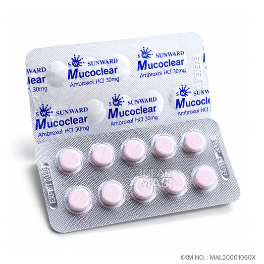 Mucoclear Ambroxol 30mg Tablets 10's (Strip) – Ubat Cair Kahak & Melegakan Batuk Berkahak
