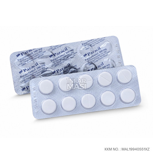 Paracil Paracetamol 500mg Tablet 1 Keping (10's) - Ubat Demam Dewasa KK Klinik Kesihatan Hospital